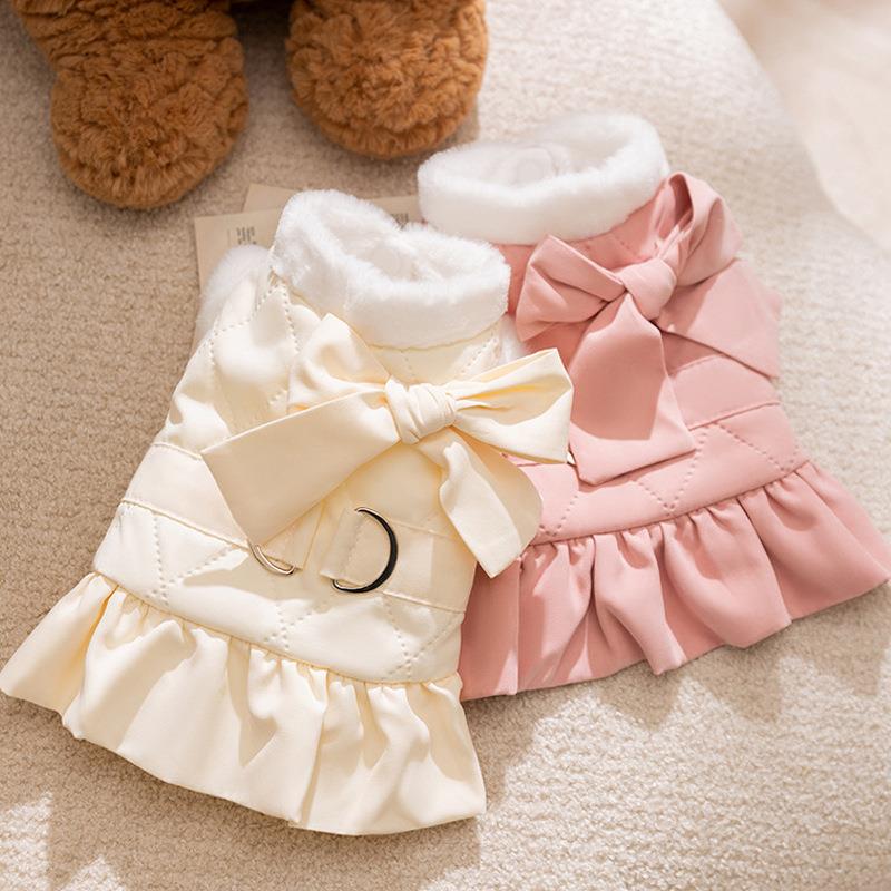秋冬季狗狗衣服日韩系可爱风连衣裙加厚保暖棉衣泰迪比熊宠物服饰