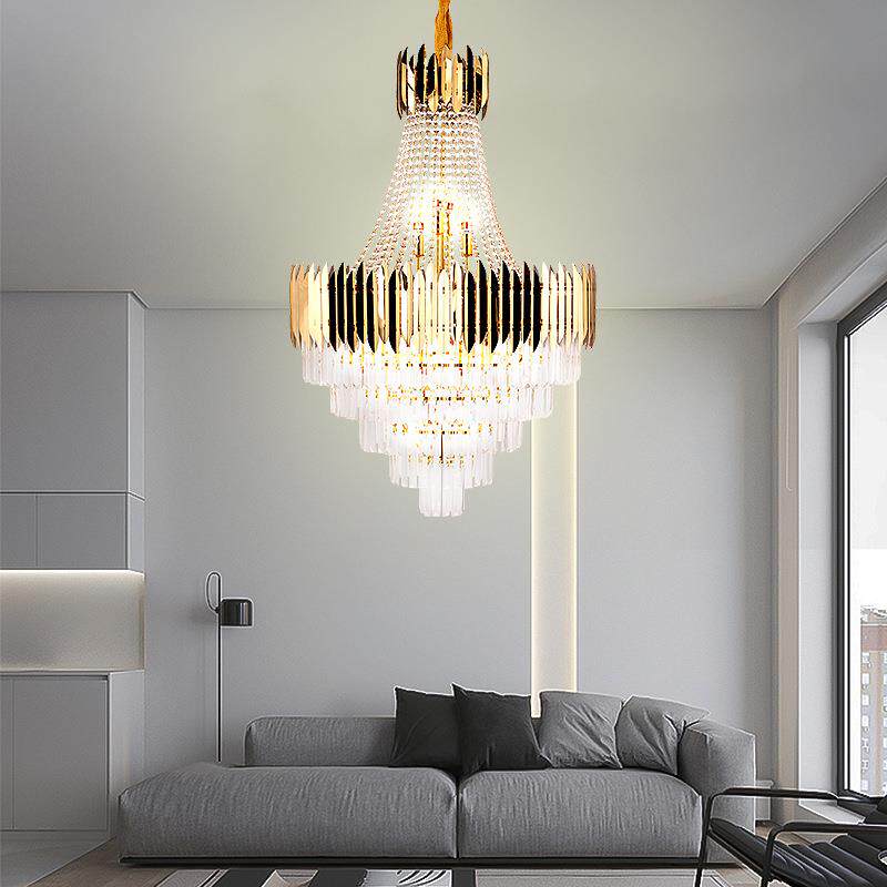 现代客厅水晶吊灯 别墅复式楼欧式轻奢客厅楼梯间水晶吊灯
