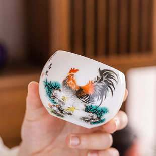 德化羊脂玉瓷鸡缸杯陶瓷杯茶杯品茗杯大号主人杯个人杯鸡公杯