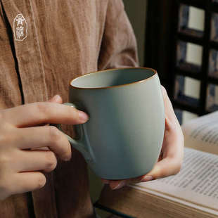 景德镇陶瓷杯大容量仿宋汝窑马克杯礼品复古杯子家用简约青瓷茶杯