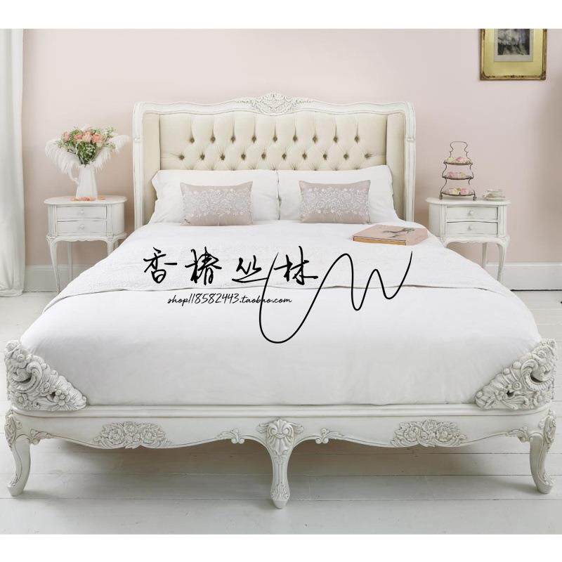 美式乡村实木雕花床1/8法式复古做旧白色拉扣床欧式高端主卧婚床