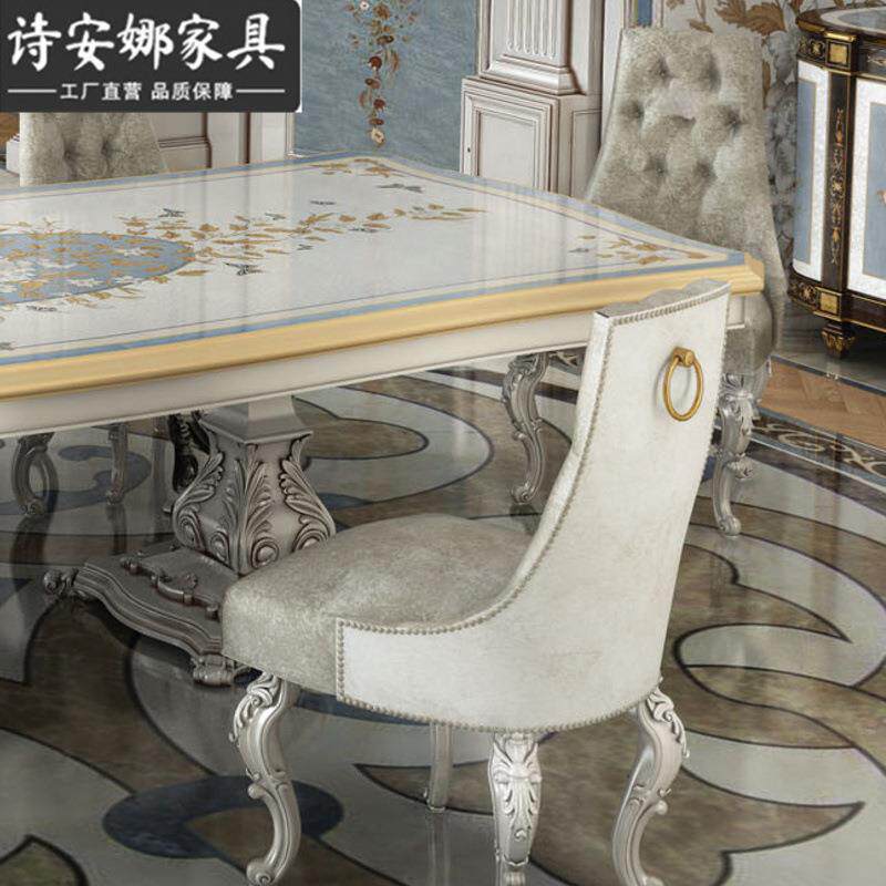 奢华欧式实木雕花桌面艺术拼花大餐桌别墅餐厅长餐台家用