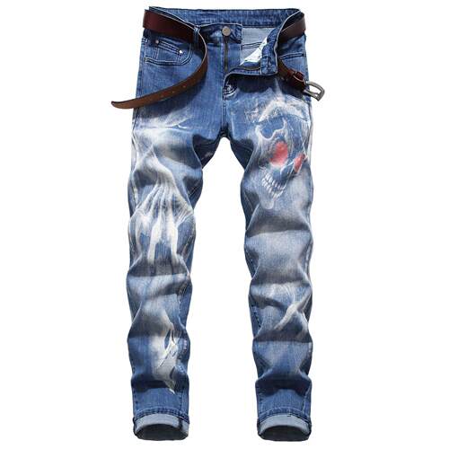 Men's printed stretch jeans with denim pattern, men's