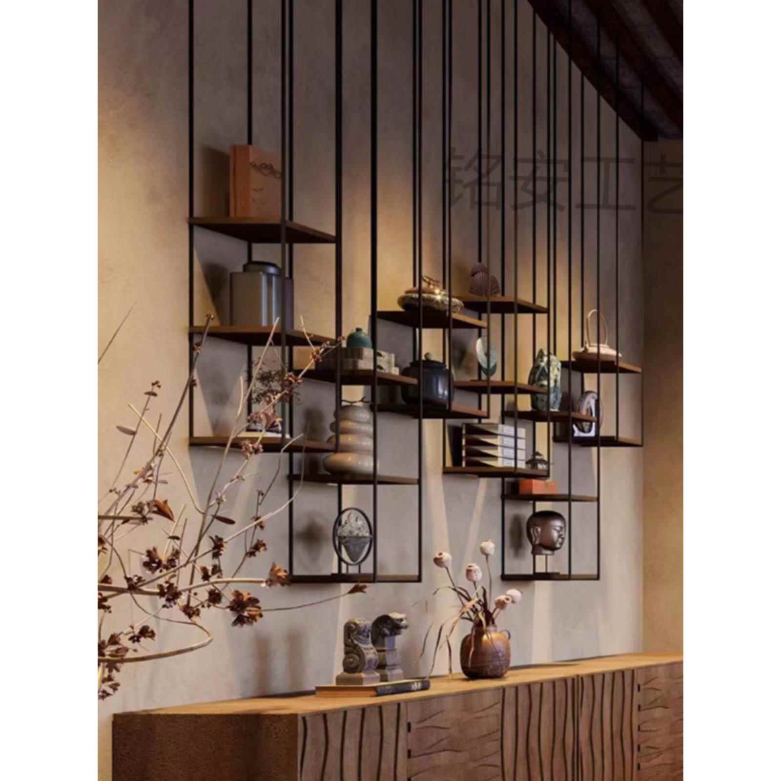 多层悬挂茶具紫砂壶展示架新中式茶室背景吊架墙上置物架壁挂装饰