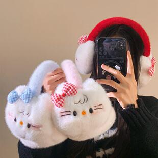 ins卡通可爱猫咪蝴蝶结毛绒耳罩女秋冬护耳保暖防寒防风耳包儿童