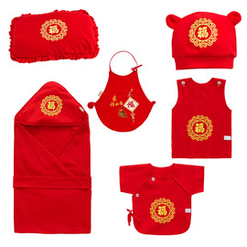 新生儿薄款套装初生婴儿，包被纯棉夏季0-3个月宝宝百天大红色衣服
