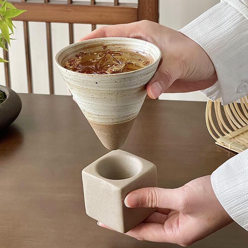 中古手工陶瓷杯漏斗状粗陶马克杯创意水杯子咖啡杯小众冷萃杯茶杯