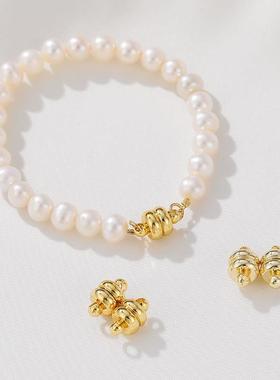 202614K包金保色扁汉堡磁扣磁吸扣手工diy手炼项炼收尾连接磁铁扣