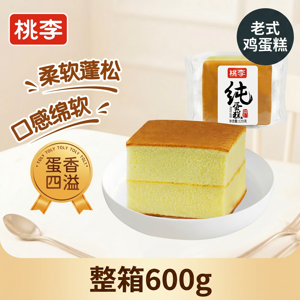 桃李纯蛋糕老式鸡蛋糕早餐速食整箱600g休闲零食糕点下午茶