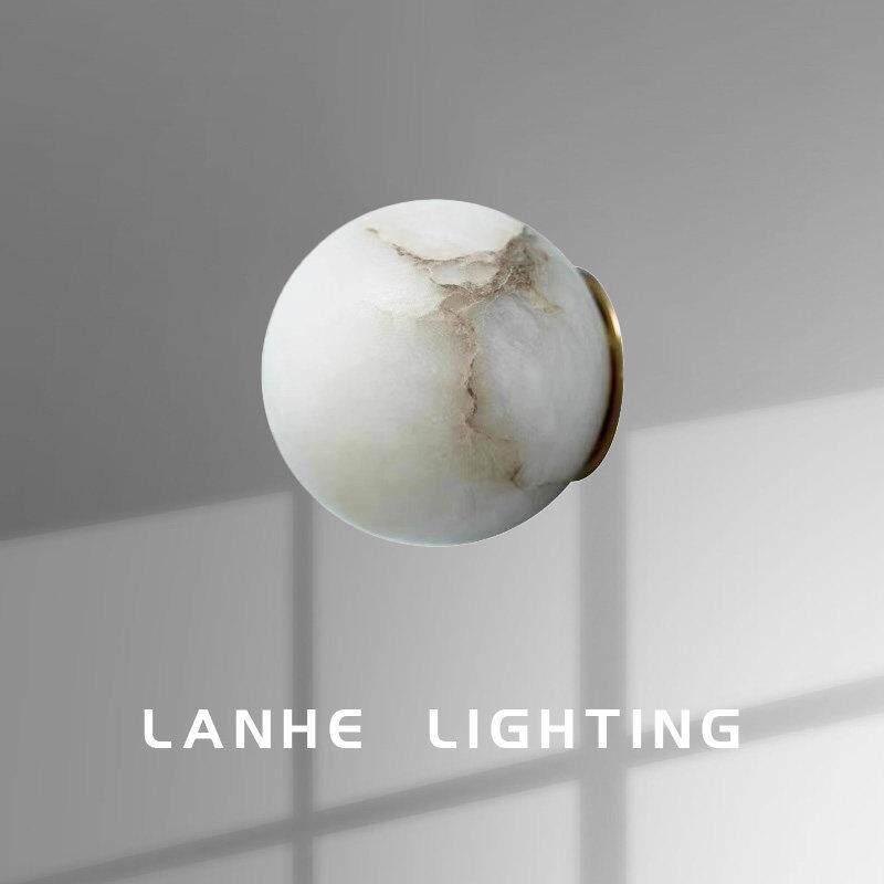 西班牙雪花云石装饰壁灯法式轻奢电视背景墙卧室床头全铜圆球灯具