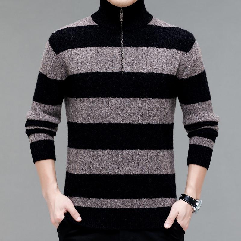 高冬季新中青年男士休款闲拉链高领羊绒A622-B+衫档爸爸装羊织毛