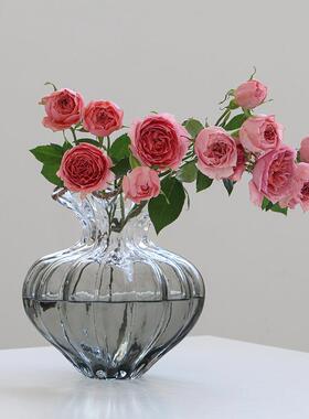 北欧手工装波浪口花边透瓶明灰歪脖大BX88-25-肚南瓜花样板子间客