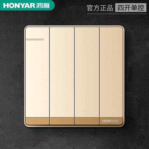 正品鸿雁销 金色直四开单4位开单联6电控灯开关照明开关带夜光8型