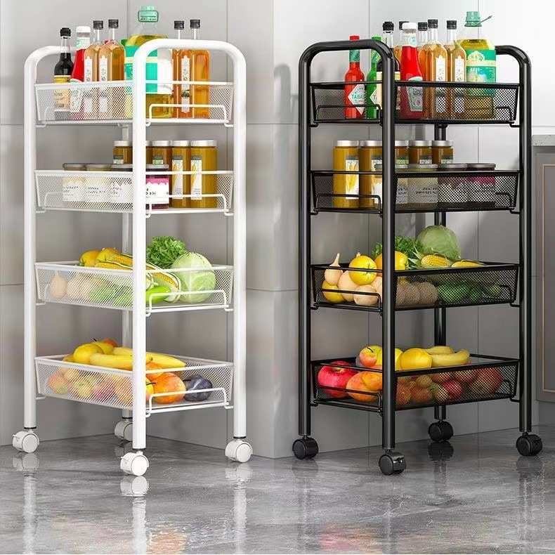 厂家直销多层用品大全小推车多功能家用收纳储物架子落地蔬菜篮厨