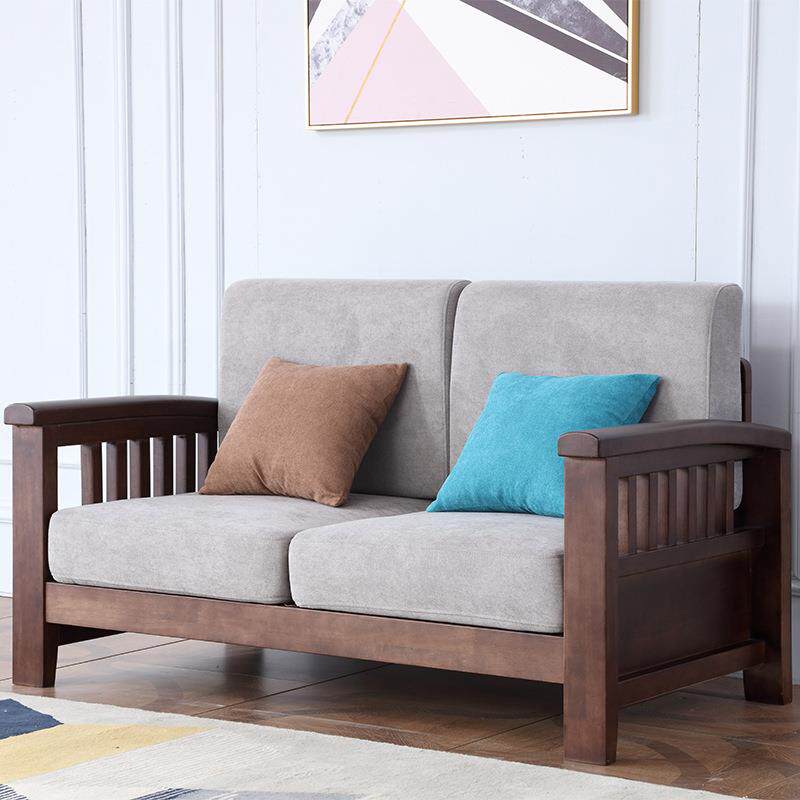 实木沙发美式复古风 橡胶木框架布套可拆洗简美木沙发