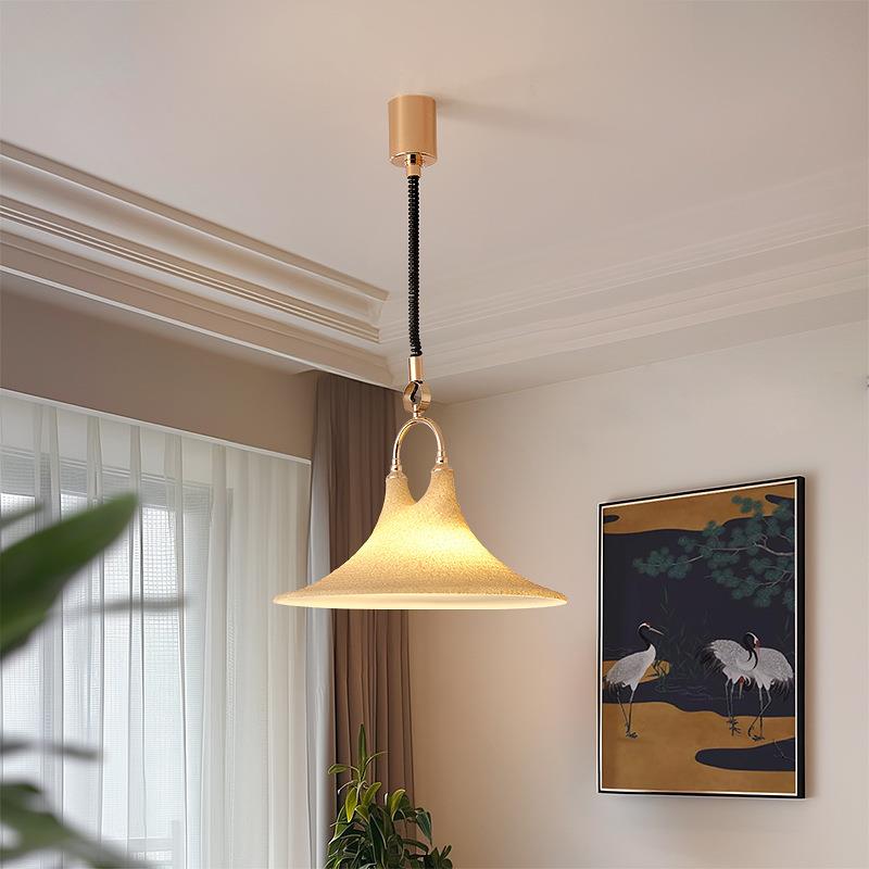 法式古厅吊灯可升降复古彩绘主餐设976计中师喇叭饭厅岛台床头灯