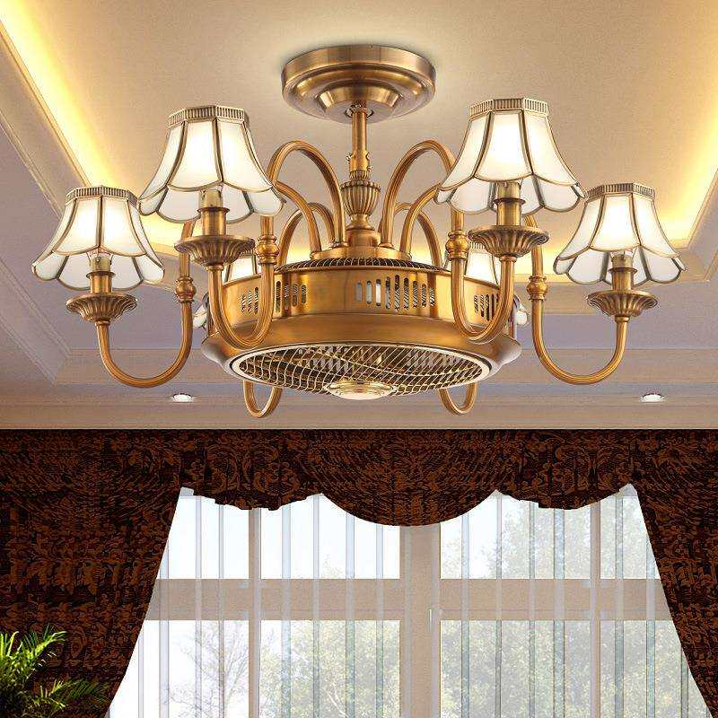 中式风扇灯客厅餐厅负离子吊扇灯复古电扇灯欧式家用隐形风扇吊灯