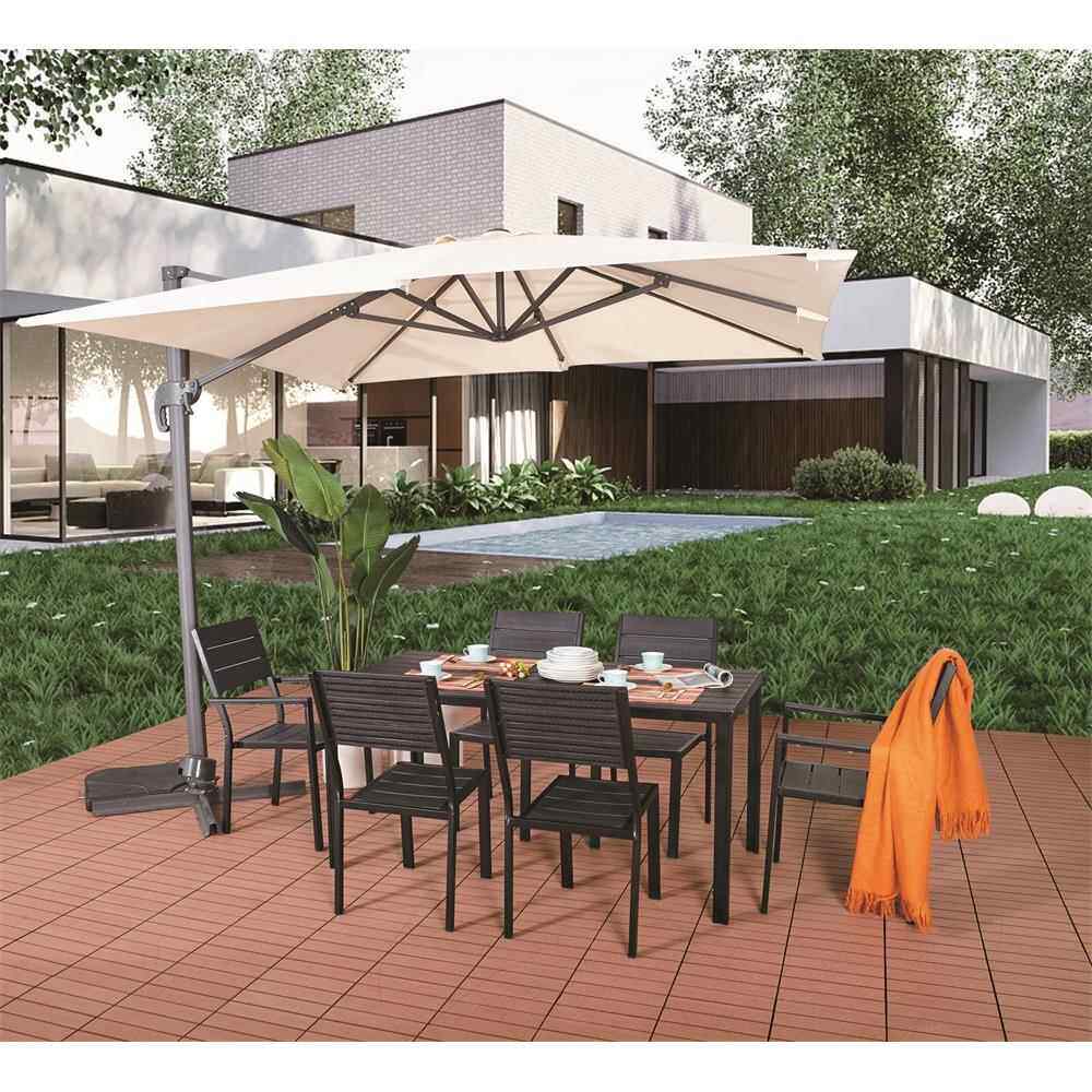 户外餐桌套装户外露营地庭院休闲长桌木纹桌椅一桌六椅套件组合