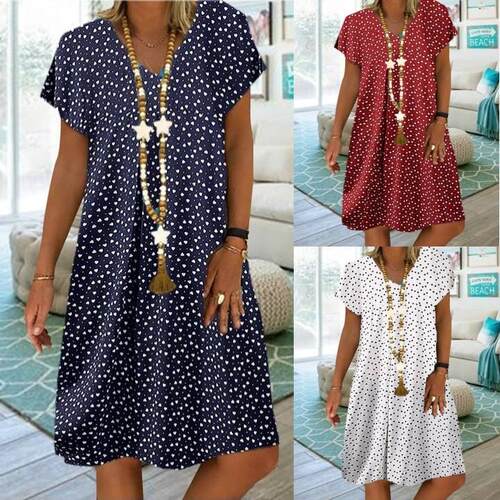 Women's short sleeve collar dot heart print dress