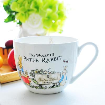 汇格大容量陶瓷早餐杯带盖子勺骨瓷燕麦碗陶瓷杯马克杯可微波炉加