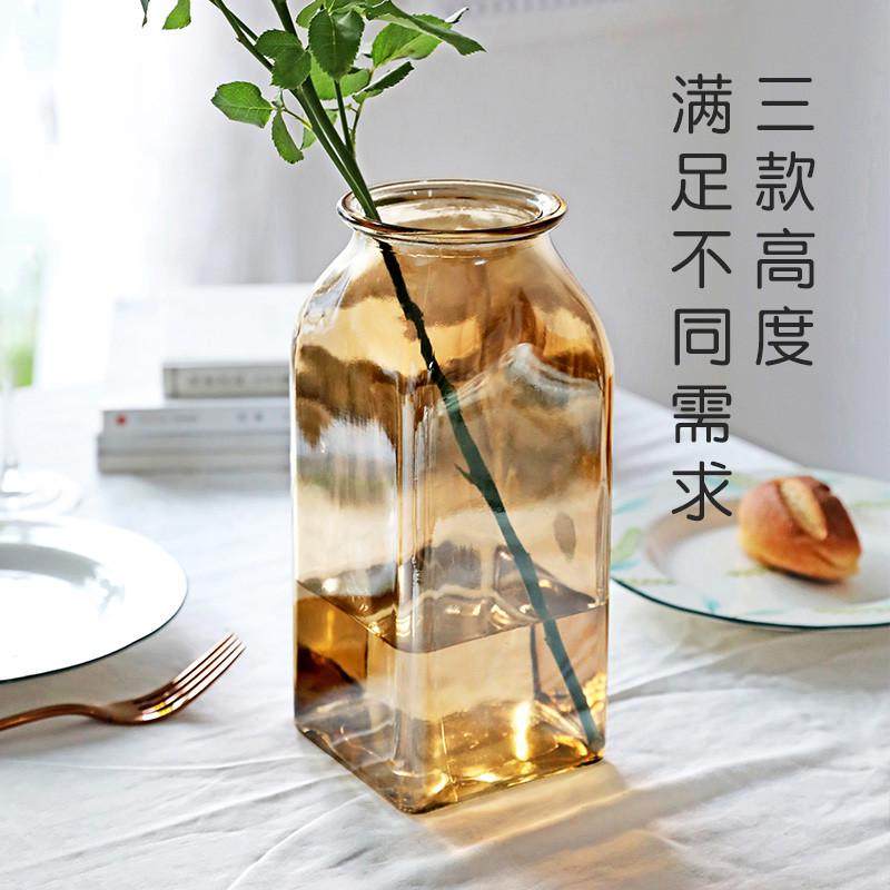 欧式玻璃大花瓶五彩色透明插花水培富贵竹百合绿萝摆件简约干花瓶