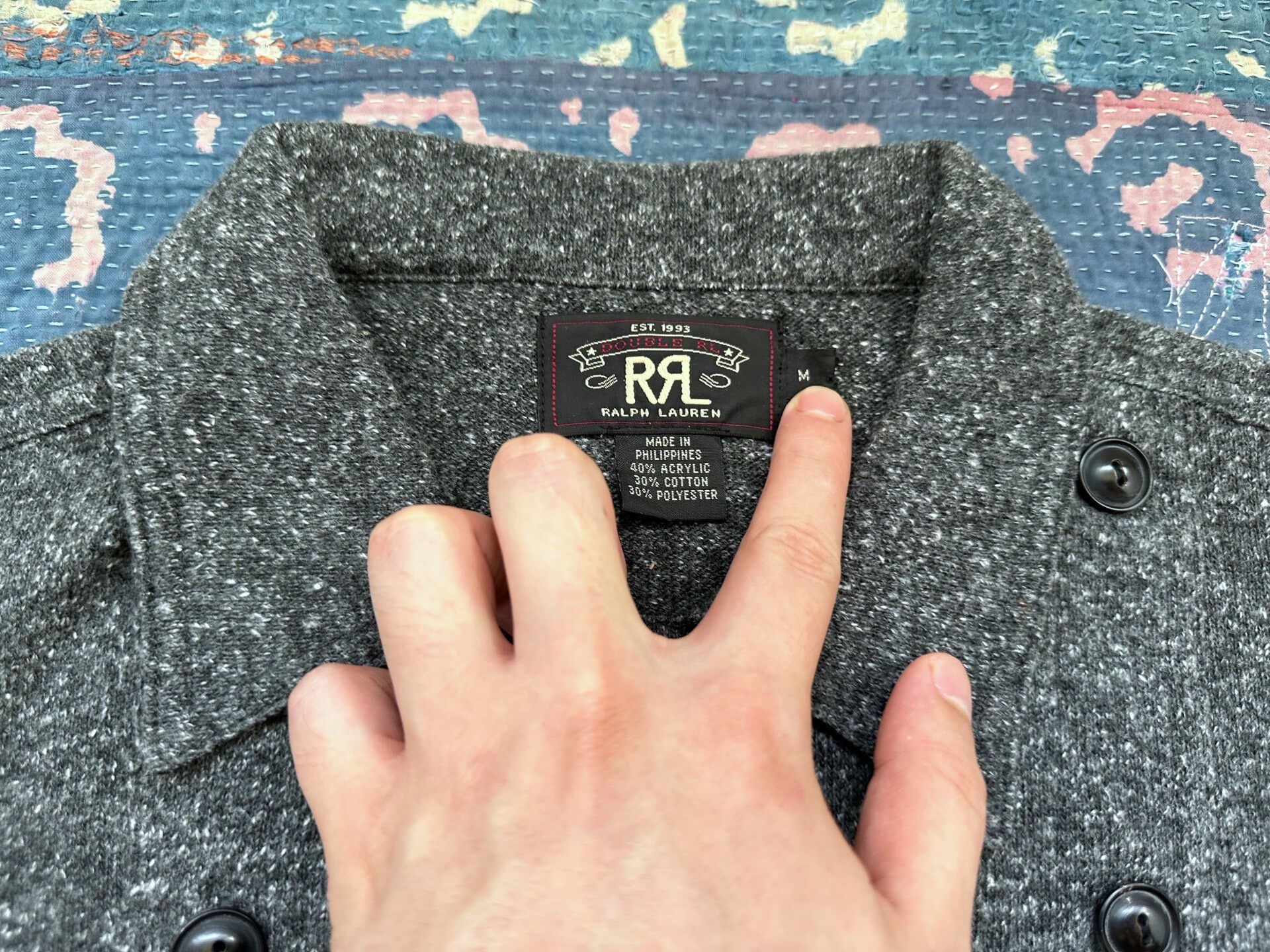 RRL Gray Long-Sleeve Cavalry Shirt — detail