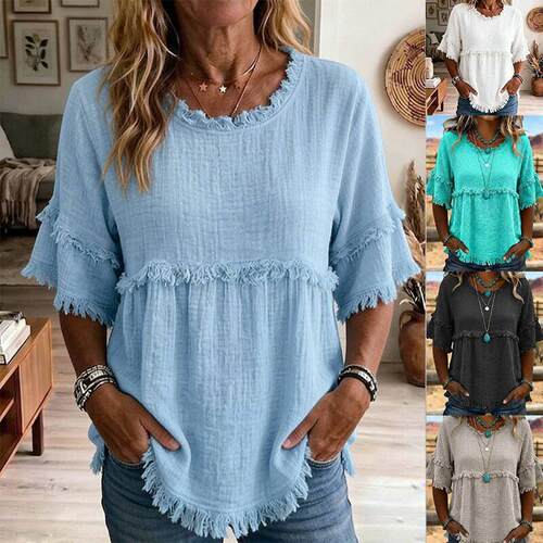Round neck pullover short sleeved shirt top