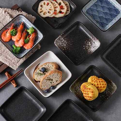 日式陶瓷正方碟商用料理烤肉小菜碟小吃四方碟饭厅家用吐骨碟餐具