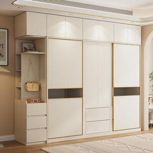 南通上海实木推拉门衣柜现代简约家用主卧室移滑趟门大衣橱奶油风