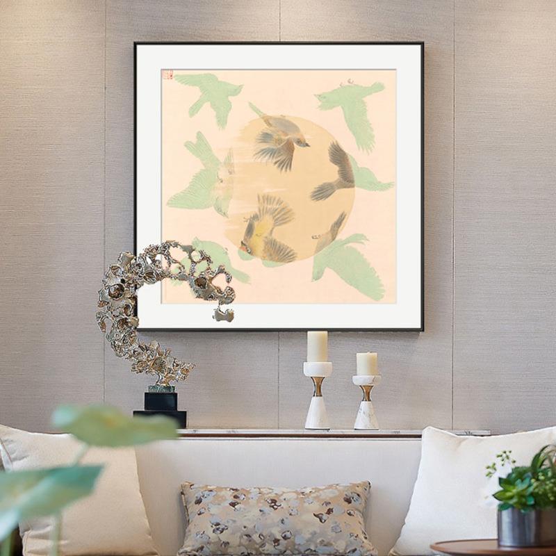 新中式花鸟装饰画客厅沙发玄关餐厅茶室办公室壁画朝阳禅意挂画