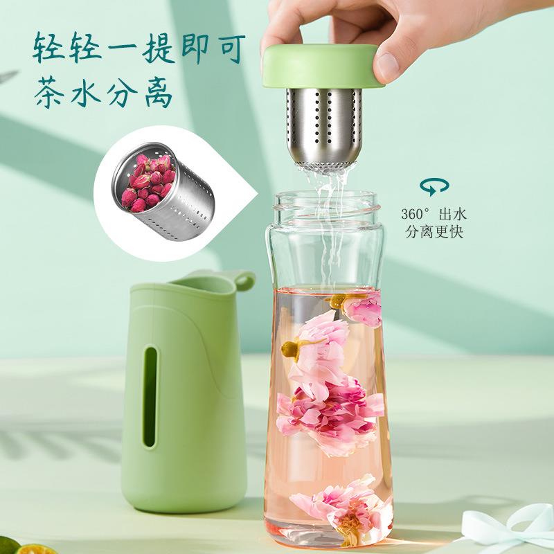新款直销定制耐高温花语创意女士水杯杯子便携茶水分离泡茶玻璃杯