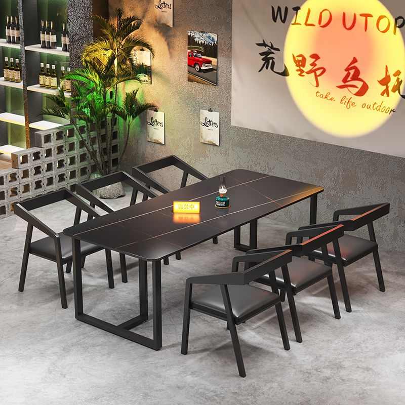 轻奢奶茶店工业风酒吧长方形烤鱼烧烤店简约铁艺龙虾店桌椅组合