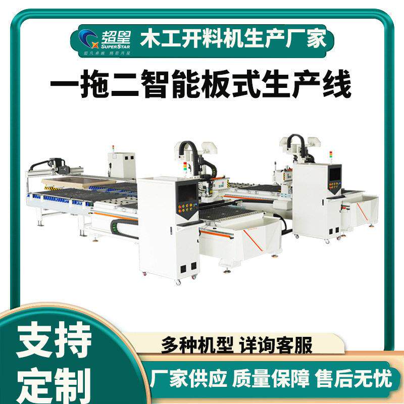 木工家具台式智能自动上下料开料切割数控雕刻一拖二加工生产线