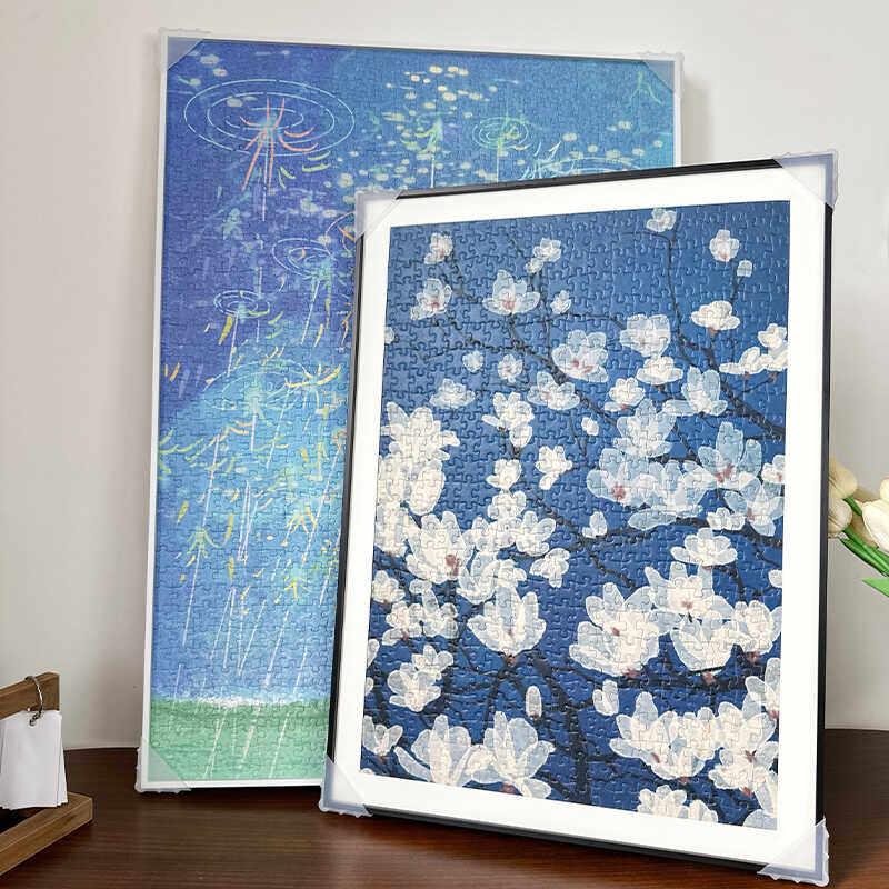 现代金属窄边SOULPUZZ玉兰花开 500片拼图装裱35×50拼图框可挂墙