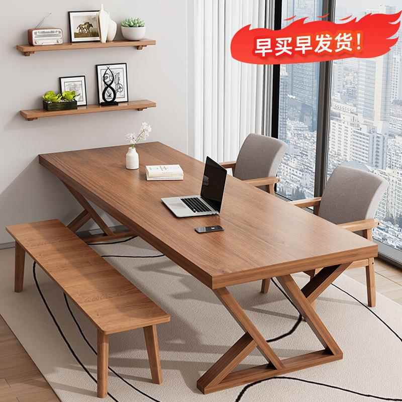 餐桌现代简约家用客厅一体长方形桌椅组合书桌学习桌新款茶台茶桌