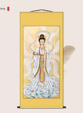 九尾狐画像白色天狐狸胡家东北出马客厅堂口家用供奉丝绸卷轴挂画