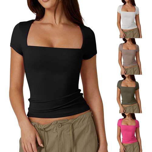 Top for women looking slim with exposed navel, square