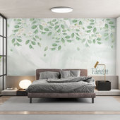 墙纸定制3d立体北欧树叶背景墙壁纸卧室床头壁布客厅电视墙布壁画
