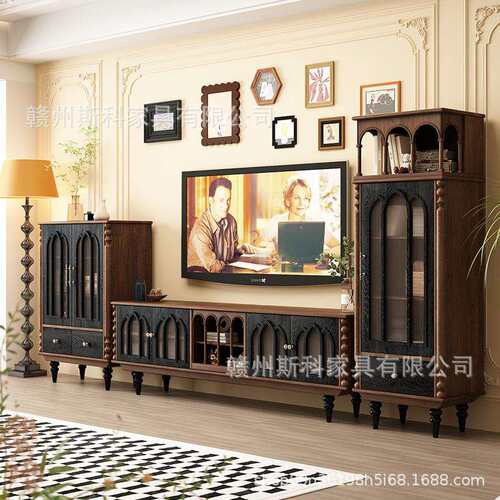 新款红橡木电视柜中古风茶几组合法式复古客厅家具地柜