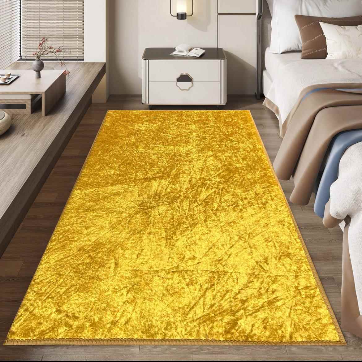大地金色地毯卧室床头柜地毯踏面床前财富脚垫卡其色地板垫房间全