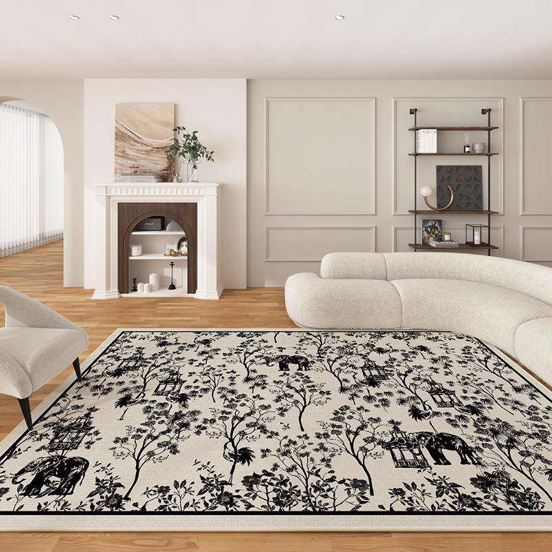 法式复古客厅地毯加厚防水免洗可擦免打理印花短毛地毯可机洗地垫