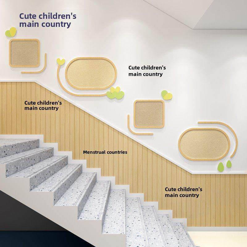 幼儿园环创楼梯间走廊过道楼道墙面装饰文化墙原木简约风自然主题