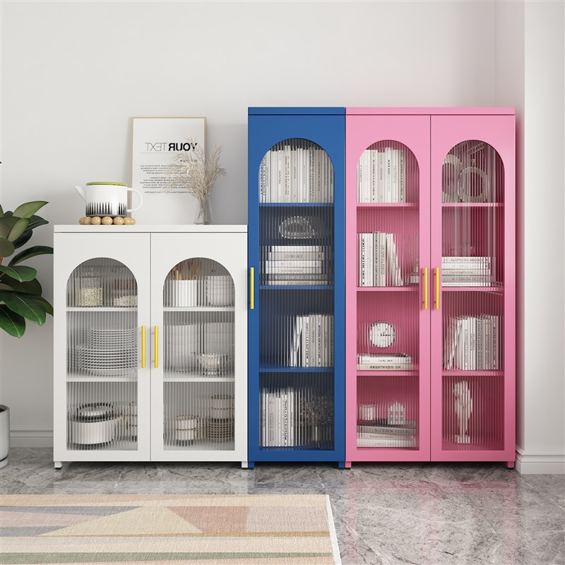 新品书柜书架置物架柜子储物玻璃门简易客厅卧室书柜铁艺收纳柜展