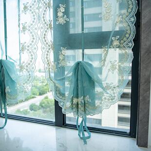 绣花贴花钉珠短门帘半帘 气球帘提拉帘现代纱帘飘窗罗马帘升降窗