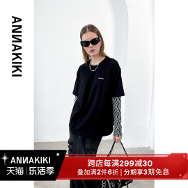 ANNAKIKI上衣 设计师款女装小众 黑色假两件拼接长袖T恤上衣女秋