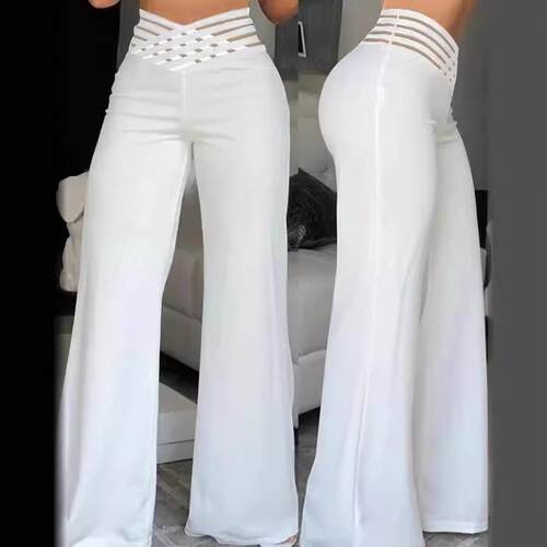 Women Plus Size Wide Leg Pants High Waist Hollowed Loose
