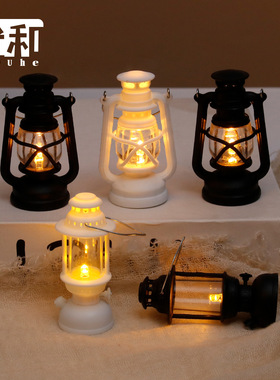 微缩电子蜡烛灯LED小马灯复古手提灯野营煤油灯圣诞节氛围灯摆件