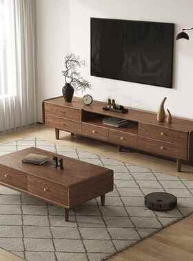 全白蜡木实木电视柜现代简储物柜电小户型客厅实木视JFG柜约茶几