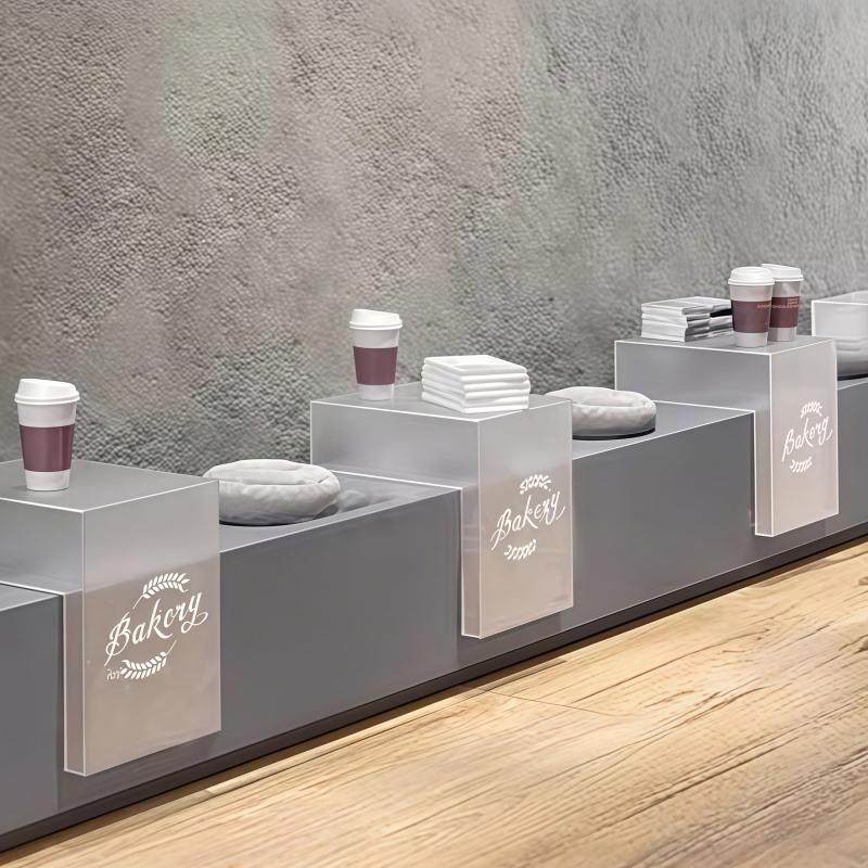 亚克力L型展示台梯形展示架网红道具展示吧台透明中岛阶梯陈列柜