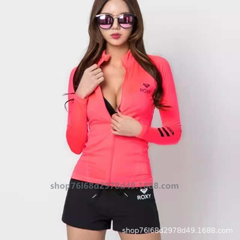 ROXY潜水服女士长袖分体上衣拉链防晒服速干冲浪衣滑水浮潜水母衣